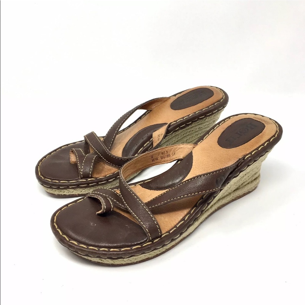 Born brown leather espadrille wedge sandals 9/40.5